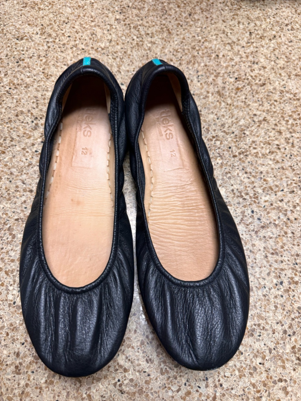Tieks Black Leather Ballet Flats with Teal Accent